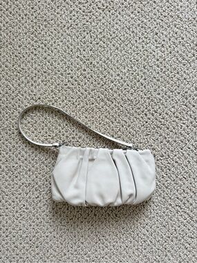 STAUD White Pleated Leather Mini Wristlet